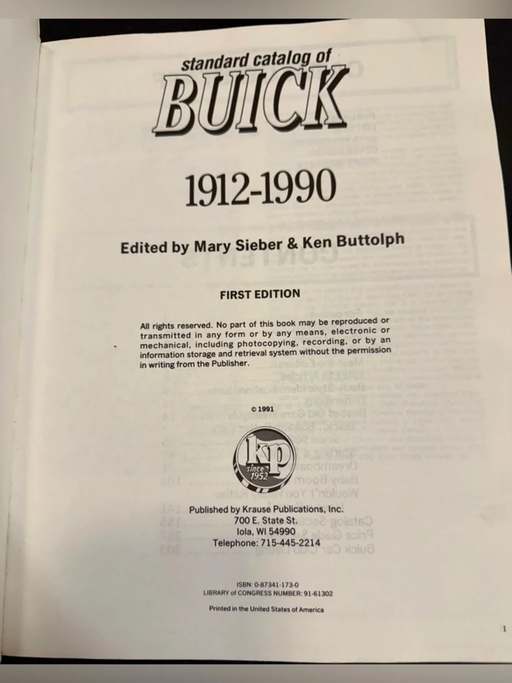 Vintage Standard Catalog of Buick 1903-1990 First Edition - Reference Guide